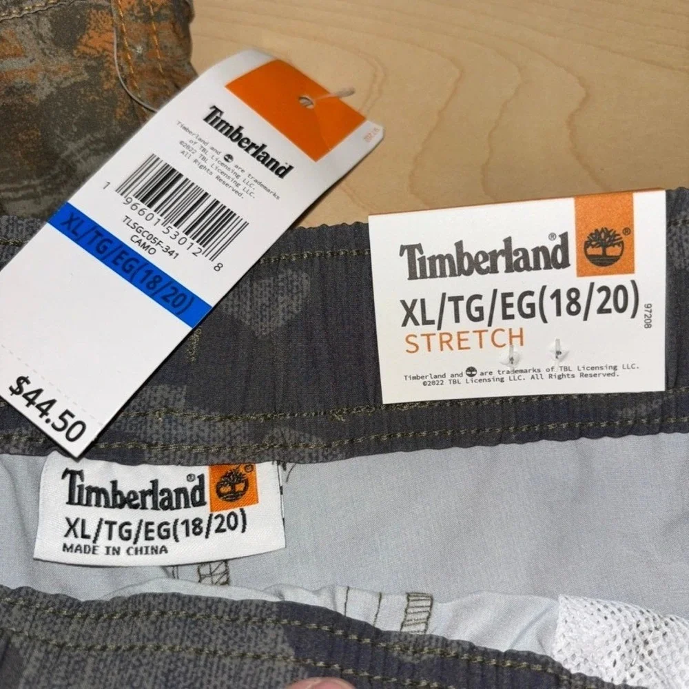 Lot 2 Timberland Boys Amphibian‎ Stretch Pull-On Shorts Sz XL NEW Camo Shorts